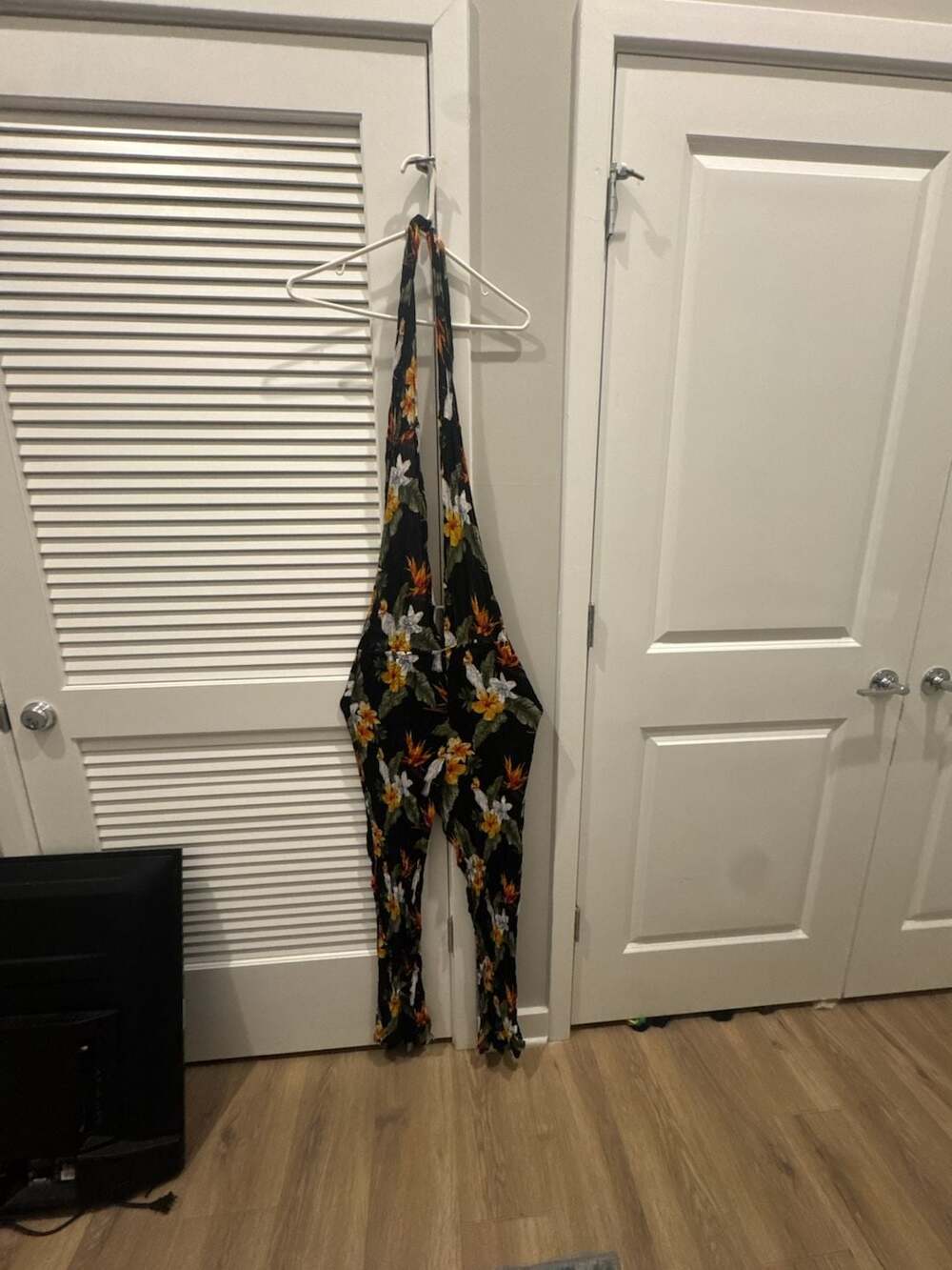 Forever 21 Floral Halter Jumpsuit Black Tropical Print